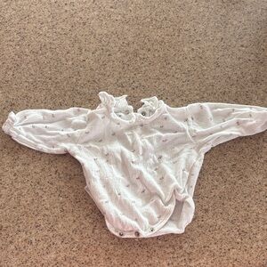 Zara Cream One-Piece Bodysuit with Tiny Pink Floral Print